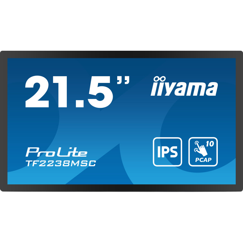 iiyama TF2238MSC-B1 Écran d'affichage dynamique Carte A numérique 55,9 cm (22") LED 600 cd/m² Full HD Noir Écran tactile