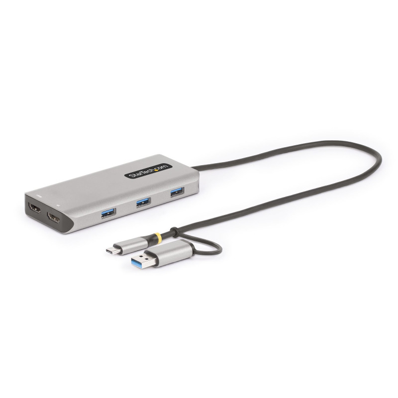 StarTech.com Adaptateur Multiport USB-C avec Dongle USB-C vers USB-A, Double HDMI (4K30Hz/1080p60Hz), 3x USB-A 5Gbps, Mini