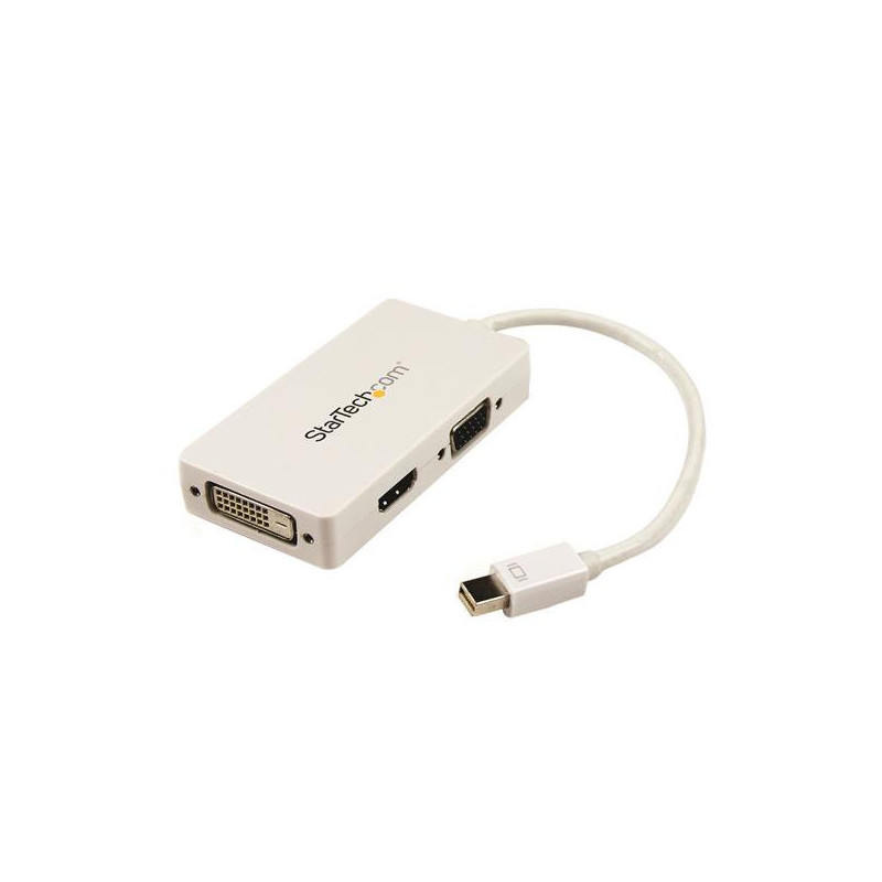 StarTech.com Adaptateur de voyage Mini DisplayPort vers VGA / DVI / HDMI - Convertisseur vidéo 3-en-1 - Blanc