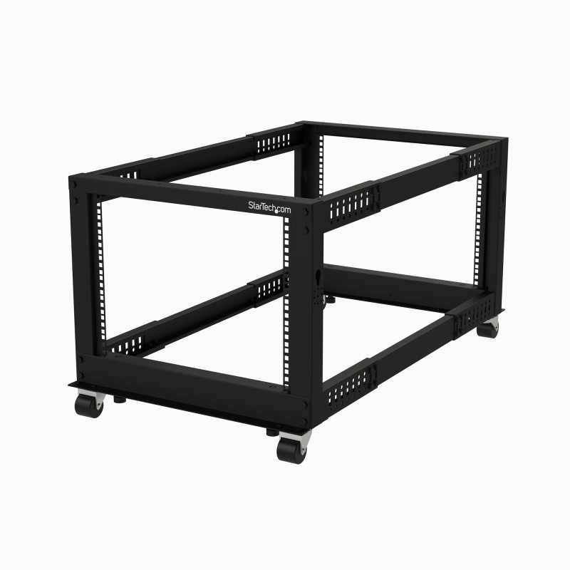 StarTech.com Rack Serveur Mobile 8U à 4 Montants, Rack Réseau 19" avec Roulettes, Rack Roulant avec Profondeur Ajustable pour