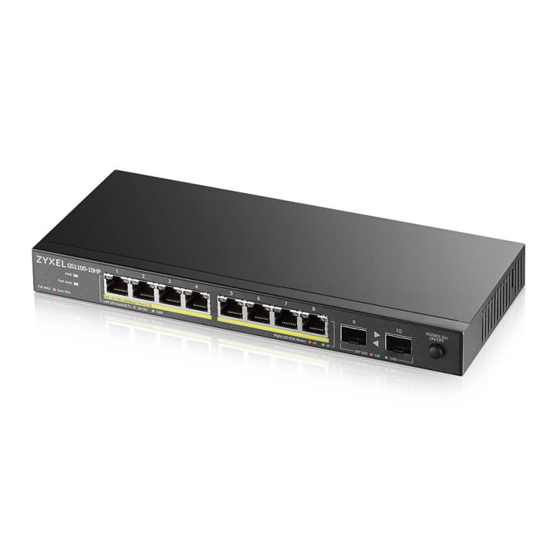 Zyxel GS1100-10HP v2 Non-géré Gigabit Ethernet (10/100/1000) Connexion Ethernet, supportant l'alimentation via ce port (PoE)