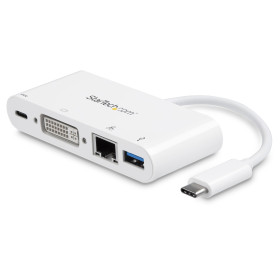 StarTech.com Adaptateur Multiport USB C - Adaptateur Vidéo USB-C vers DVI-D (numérique) avec 60W PD Passthrough Charging, GbE,