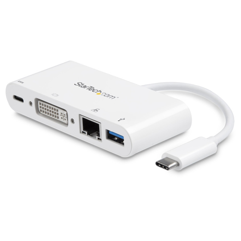 StarTech.com Adaptateur Multiport USB C - Adaptateur Vidéo USB-C vers DVI-D (numérique) avec 60W PD Passthrough Charging, GbE,