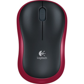 Logitech M185 Mouse - Radio Frequency - USB - Optical - 3 Button(s) - Red, Black - Wireless - 2.40 GHz - Scroll Wheel - Symmetri
