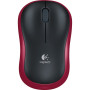 Logitech M185 Mouse - Radio Frequency - USB - Optical - 3 Button(s) - Red, Black - Wireless - 2.40 GHz - Scroll Wheel - Symmetri