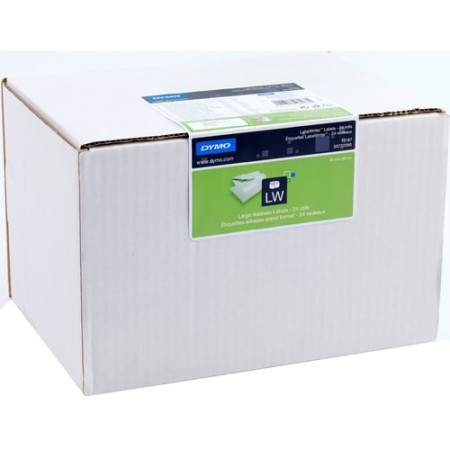 Dymo Address Label - 89 mm Width x 36 mm Length - Rectangle - White - Paper - Self-adhesive - 260 / Roll - 24 / Box