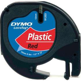 Dymo 91203 Multipurpose Label - 12 mm Width x 4 m Length - Rectangle - Direct Thermal - Red - Plastic - 1 Roll