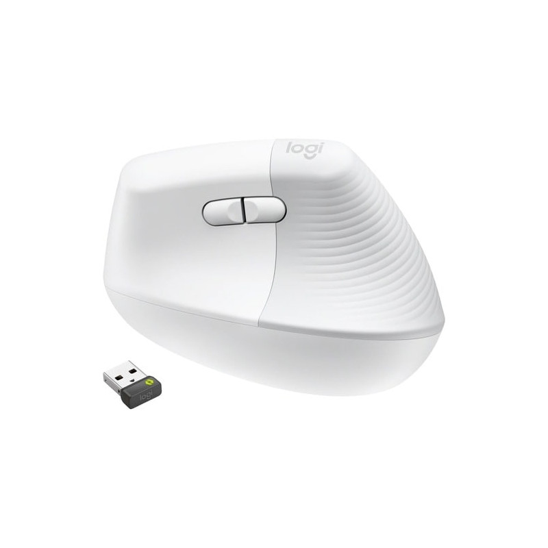 Logitech Lift Vertical Ergonomic Mouse for Business - Bluetooth - USB - 6 Button(s) - Off-White - Wireless - 4000 dpi - Wheels w
