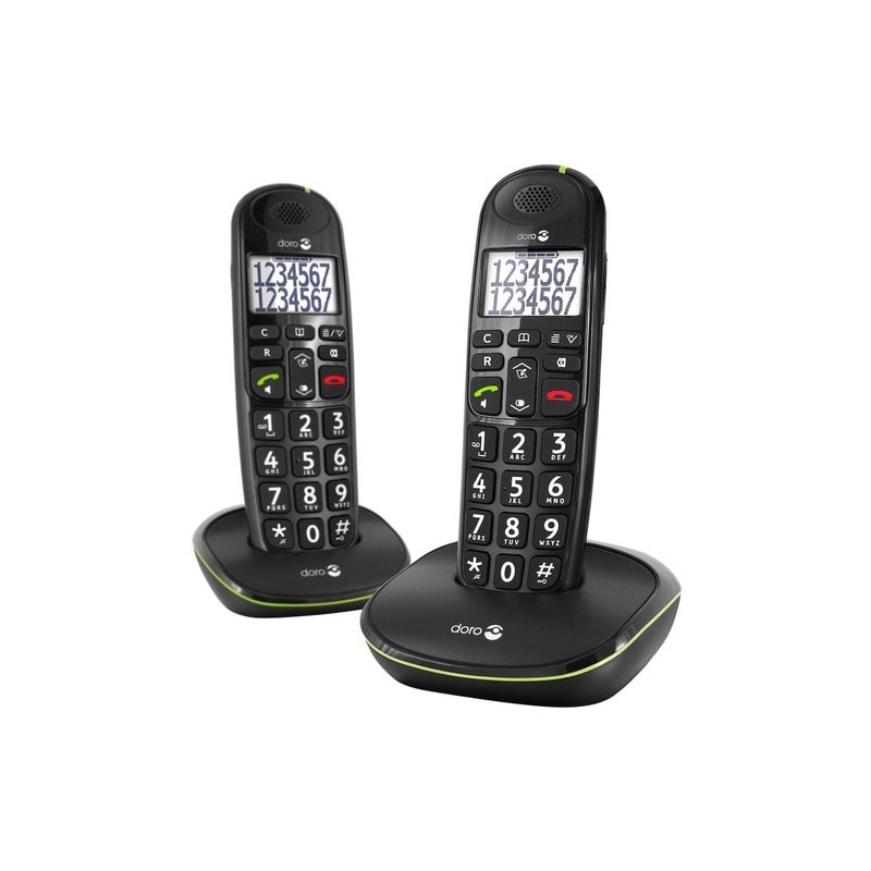 Doro PhoneEasy 110 Duo Cordless Phone - DECT - Black - Cordless - Corded - 300 m Range - 1 x Telephone Line(s) - 2 x Handset(s) 