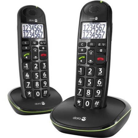 Doro PhoneEasy 110 Duo Cordless Phone - DECT - Black - Cordless - Corded - 300 m Range - 1 x Telephone Line(s) - 2 x Handset(s) 