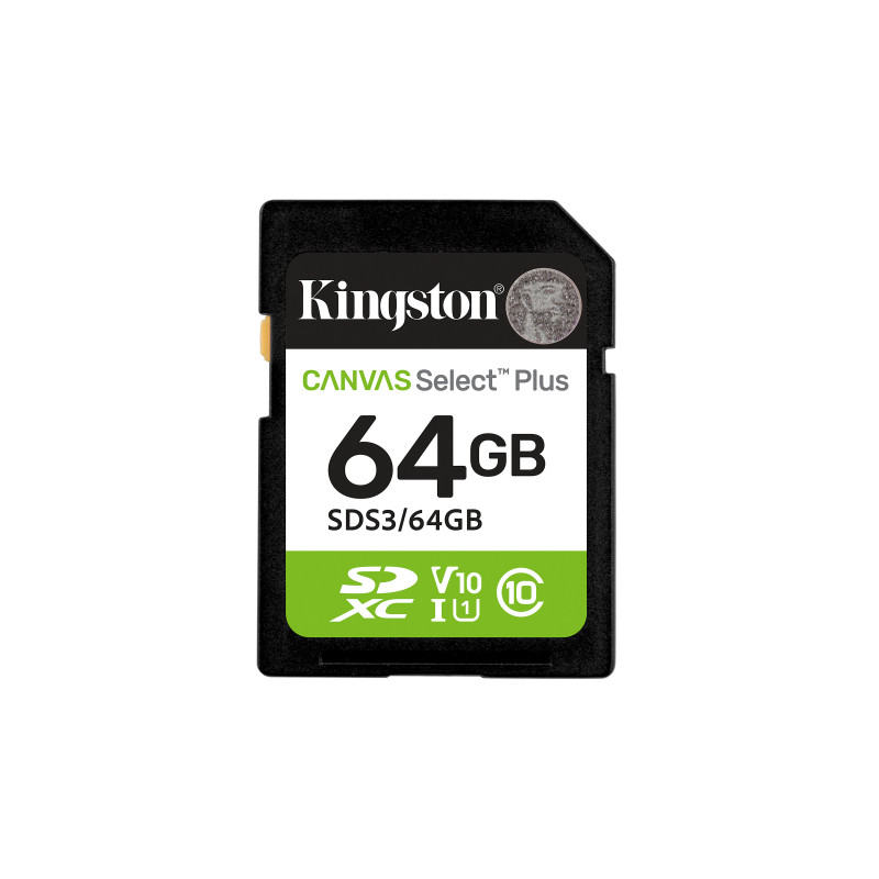 Kingston Technology 64 Go SDXC Canvas Select Plus Gen3 100 Mo/s C10 UHS-I U1 V10
