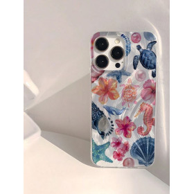 Coque de téléphone silicone été avec motif mer, coquillages bleu et orange pour iPhone 11 Pro