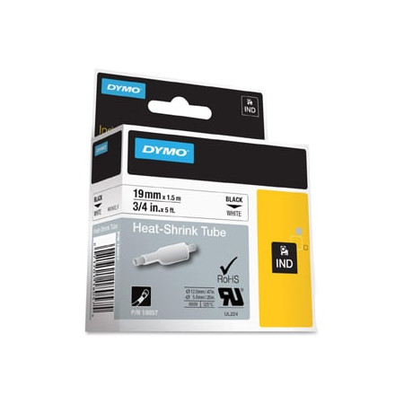 Dymo 18057 Wire & Cable Label - 19 mm Width - Direct Thermal - White, Black - Vinyl - 1 Each