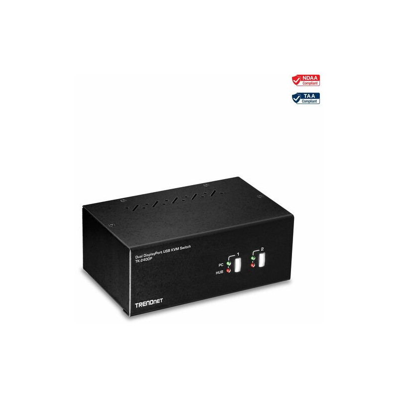 TRENDnet TK-240DP KVM Switch Box - TAA Compliant - 2 Computers - 1 Local User - 3840 x 2160 - 2 - 6 x USB - 6 x DisplayPort - De