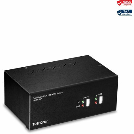 TRENDnet TK-240DP KVM Switch Box - TAA Compliant - 2 Computers - 1 Local User - 3840 x 2160 - 2 - 6 x USB - 6 x DisplayPort - De