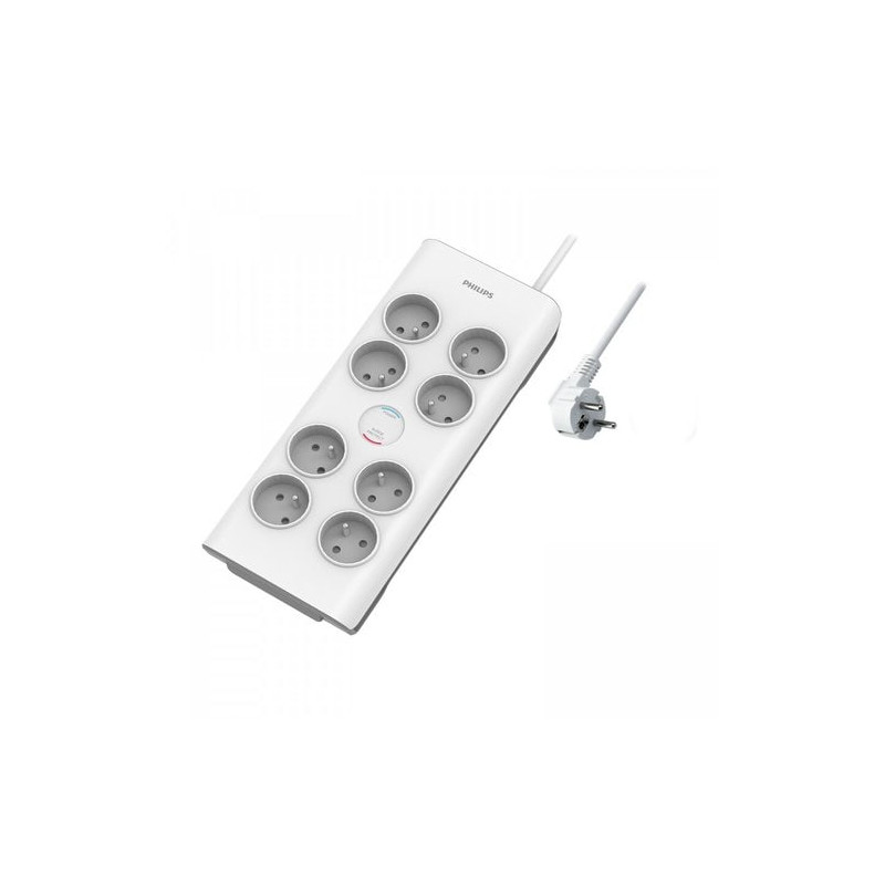Philips - Surge Protector Extension Cable, 8 Sockets - 2m White