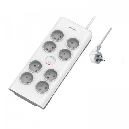 Philips - Rallonge multiprise parasurtenseur, 8 prises-2m Blanc