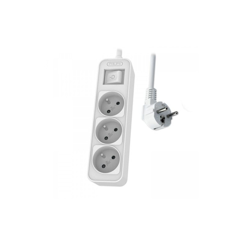 Philips - Rallonge multiprise avec interrupteur, 3 prises-1,5m Blanc