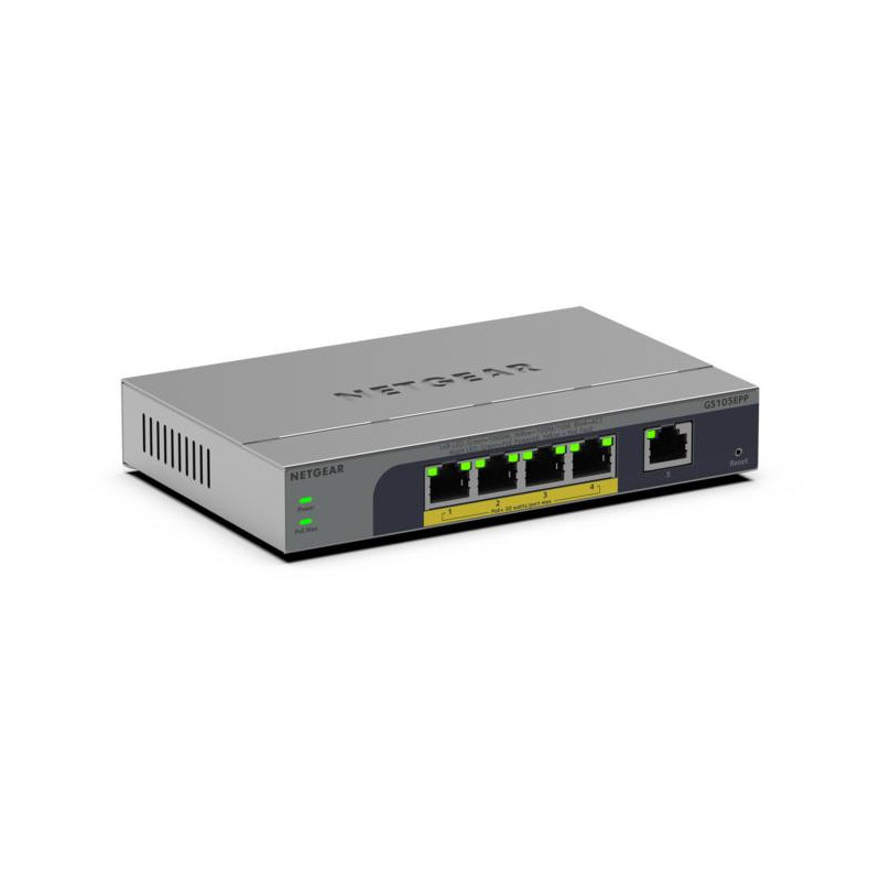 NETGEAR GS105EPP Unmanaged Gigabit Ethernet (10/100/1000) Power over Ethernet (PoE) Desktop/Wall-Mounting Gray