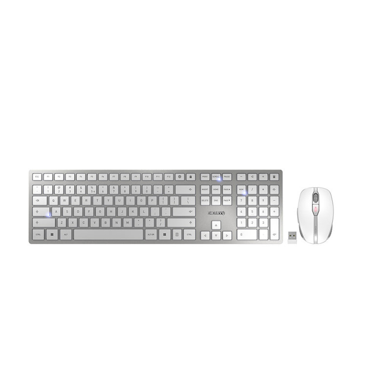 CHERRY DW 9100 SLIM keyboard Mouse included Universal RF Wireless + Bluetooth QWERTY US English Silver