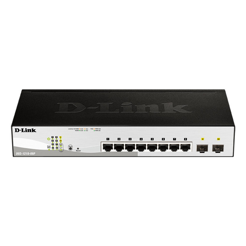 D-Link DGS-1210-08P Géré L2 Gigabit Ethernet (10/100/1000) Connexion Ethernet, supportant l'alimentation via ce port (PoE) Noir
