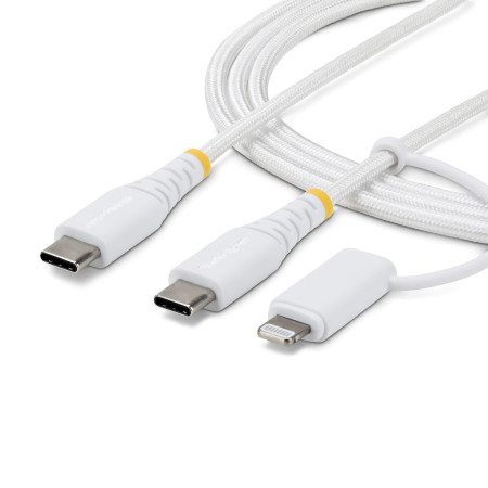 StarTech.com Câble de Recharge USB-C Robuste 2 en 1 de 1m avec Adaptateur Lightning, 30W/60W (3A), Certifié Apple MFi, Câble de