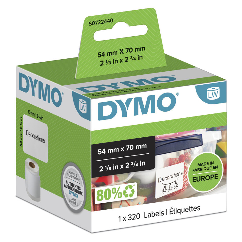 DYMO LW étiquettes autocollantes authentiques polyvalentes | 54 mm x 70 mm | rouleau de 320 étiquettes faciles à décoller |