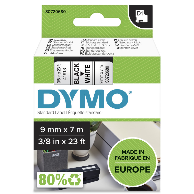DYMO D1 étiquettes autocollantes authentiques | 9 mm x 7 m | impression en noir sur fond blanc | pour étiqueteuses LabelManager
