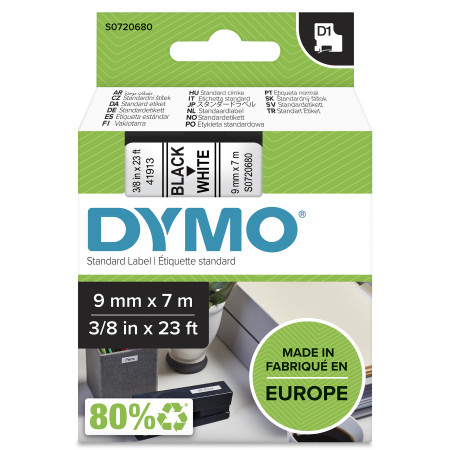 DYMO ® Authentic D1 Labels | Black Print on White Tape | 9 mm x 7 m | Self-Adhesive Labels for LabelManager Label Makers | Made