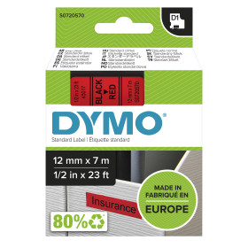 DYMO ® Authentic D1 Labels, Black Print on Red Tape, 12 mm x 7 m, Self-Adhesive Labels for LabelManager Label Makers, Made in