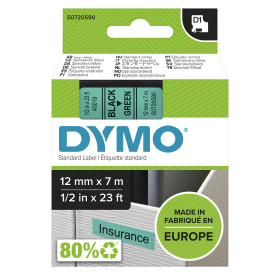 DYMO D1 étiquettes autocollantes authentiques | rouleau de 12 mm x 7 m | impression en vert sur fond noir | pour étiqueteuses