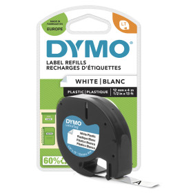 DYMO LetraTag Étiquettes en Plastique Authentique | 12 mm x 4 m | Noir sur Blanc | Étiquettes autocollantes pour étiqueteuse