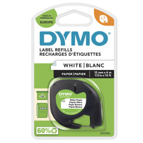 DYMO ® LetraTag Paper Labels | Authentic | 12 mm x 4 m Roll | Black Print on White Labels | Self-Adhesive Multipurpose Labels