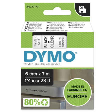 DYMO D1 étiquettes autocollantes authentiques de hautes performances en polyester | 6mm x 7m | impression en noir sur fond