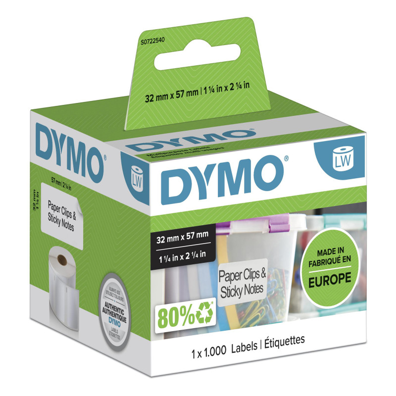 DYMO ® Authentic LabelWriter™ Multi-Purpose Labels | 57 mm x 32 mm | Self-Adhesive | Roll of 1000 | Easy-Peel Labels | for