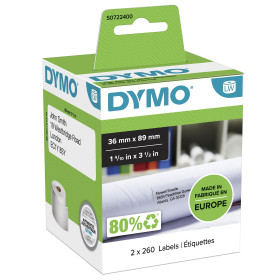 DYMO ® Authentic LabelWriter™ Large Address Labels | 36 mm x 89mm | Self-Adhesive | Roll of 260 | 2 pack (520 Easy-Peel Labels)