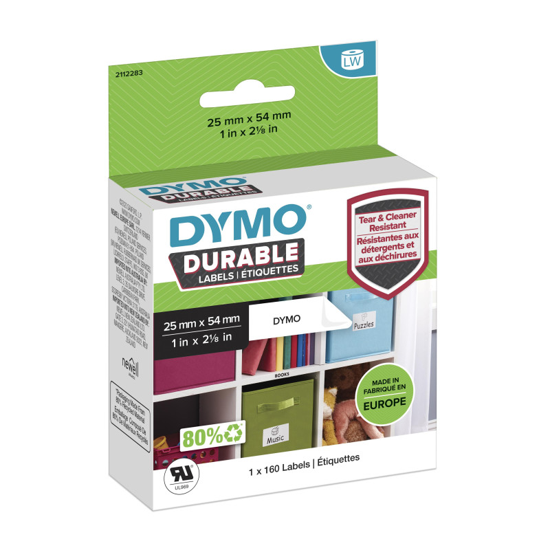 DYMO LW Étiquettes industrielles résistantes | authentique | plastique blanc | 25 x 54 mm | 1 rouleaux de 160) | pour