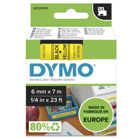 DYMO D1 étiquettes autocollantes authentiques | rouleau de 6 mm x 7 m | impression en noir sur fond jaune | autocollantes |