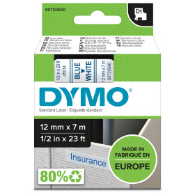 DYMO D1 étiquettes autocollantes authentiques | rouleau de 12 mm x 7 m | impression en bleu sur fond blanc | pour étiqueteuses