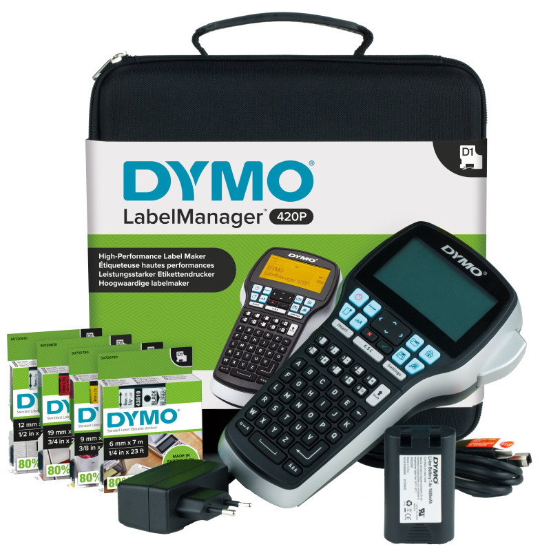 DYMO LabelManager ® 420P Rechargeable Label Maker with 4 Label Cassettes & Carrying Case