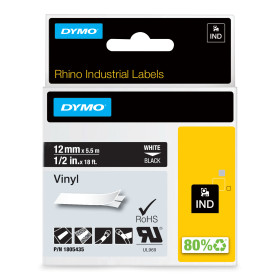 DYMO ® Rhino Industrial Vinyl Labels, 1/2", White Print on Black Tape