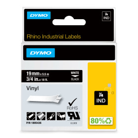 DYMO ® Rhino Industrial Vinyl Labels, 3/4", White Print on Black Tape