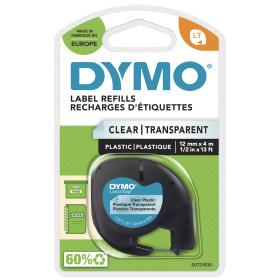 DYMO ® LetraTag Plastic Labels | Authentic | 12 mm x 4 m Roll | Black Print on Clear Labels | Self-Adhesive Multipurpose Labels