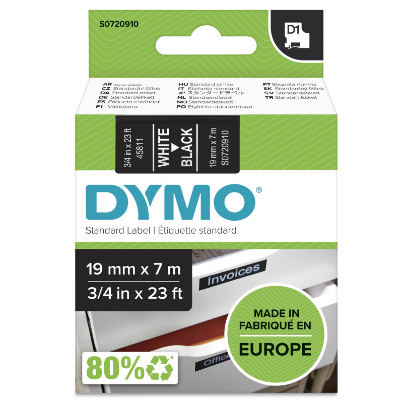 DYMO D1 étiquettes autocollantes authentiques | rouleau de 19 mm x 7 m | impression en blanc sur fond noir | autocollantes |