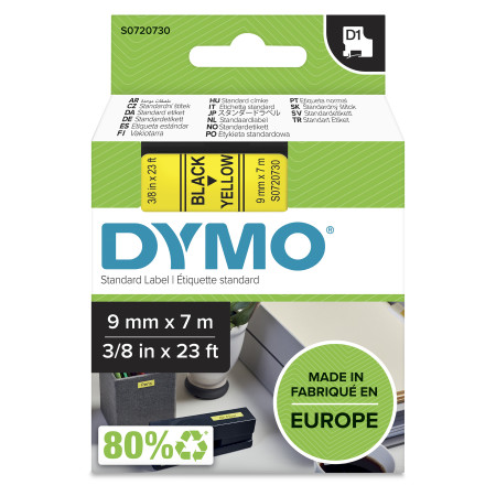 DYMO ® Authentic D1 Labels | Black Print on Yellow Tape | 9 mm x 7 m | Self-Adhesive Labels for LabelManager Label Makers |