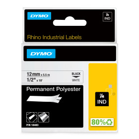 DYMO Rhino Étiquettes Industrielles | polyester permanent | 12 mm x 5,5 m | autocollantes impression en Noir sur fond blanc |