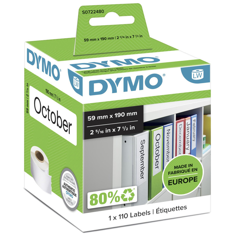 DYMO LW grandes étiquettes autocollantes authentiques pour classeurs à levier/polyvalentes | 59 mm x 190 mm | rouleau de 110