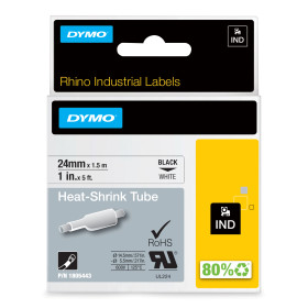 DYMO Rhino Industrielles Gaines thermorétractables autocollantes | 24 mm x 1,5 m | impression en noir sur fond blanc