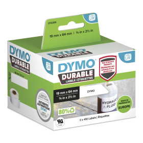 DYMO LW Étiquettes industrielles résistantes | authentique | plastique blanc | 19 x 64 mm | 2 rouleaux de 450 (lot de 900) |