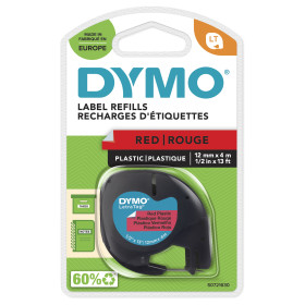 DYMO ® LetraTag Plastic Labels | Authentic | 12 mm x 4 m Roll | Black Print on Red Labels | Self-Adhesive Multipurpose Labels